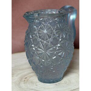 Vintage LE Smith Blue Mini Glass Pitcher Toothpick Holder Daisy & Button Design